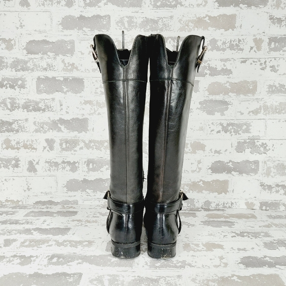 INC International Concepts Fedee Leather Buckle Knee High Black Boots W262 - Picture 4 of 10